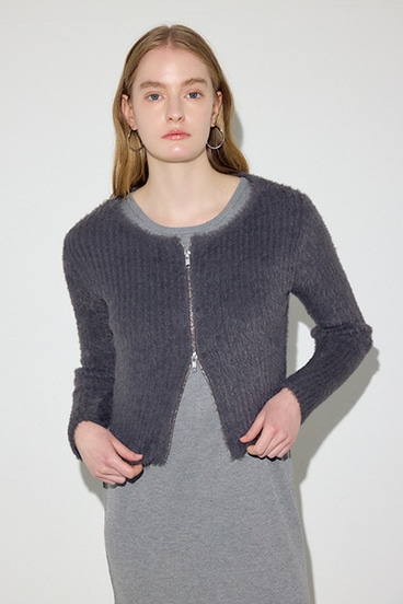 Wジップシャギーカーデセットニットワンピース 詳細画像