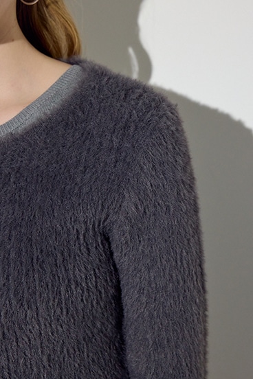 Wジップシャギーカーデセットニットワンピース 詳細画像