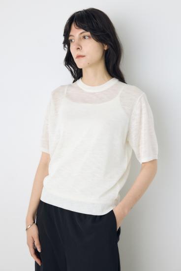 シアークルーネックニットトップス