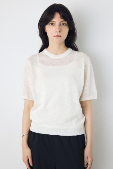 シアークルーネックニットトップス