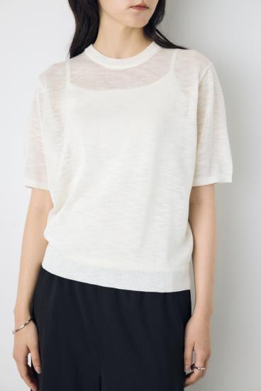 シアークルーネックニットトップス 詳細画像