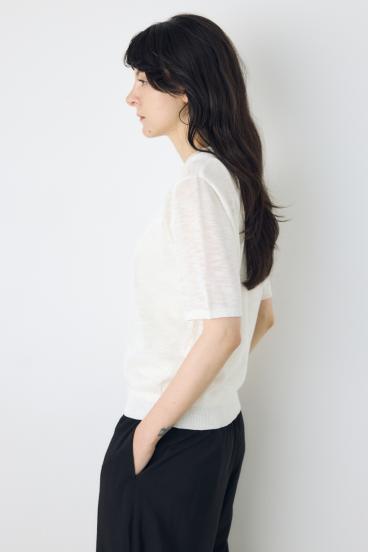 シアークルーネックニットトップス 詳細画像