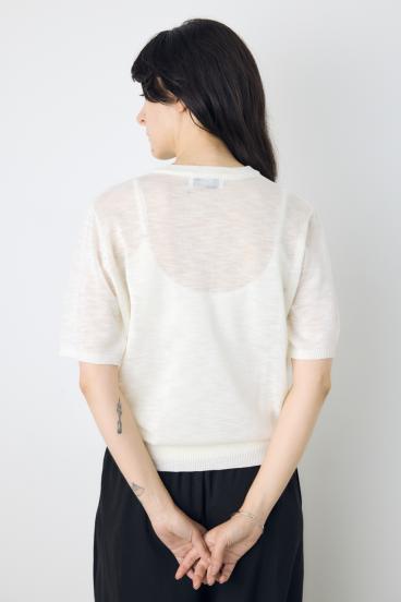 シアークルーネックニットトップス 詳細画像