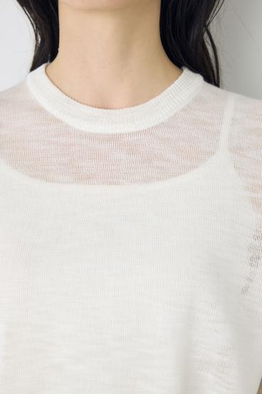 シアークルーネックニットトップス 詳細画像
