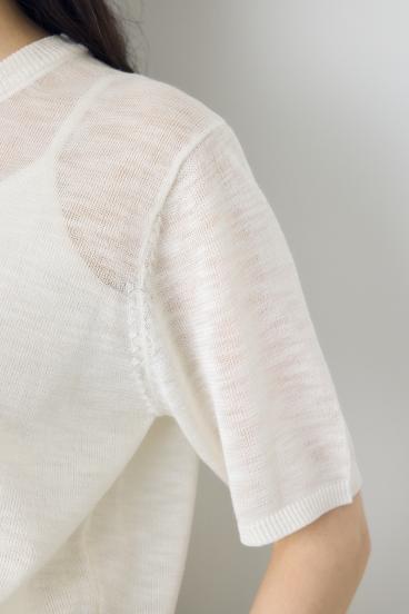 シアークルーネックニットトップス 詳細画像