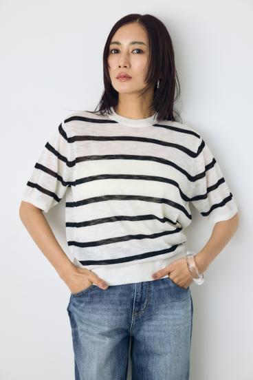 シアークルーネックニットトップス