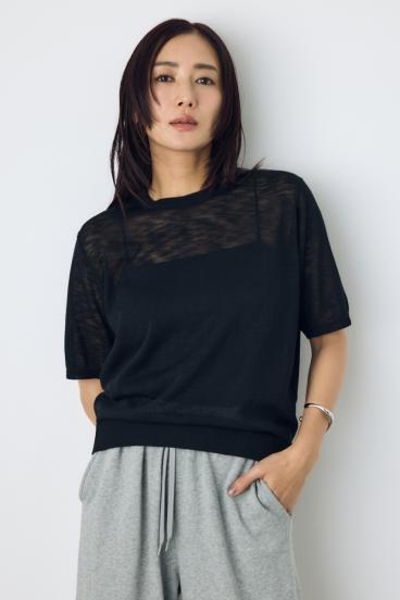 シアークルーネックニットトップス