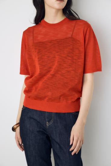 シアークルーネックニットトップス 詳細画像