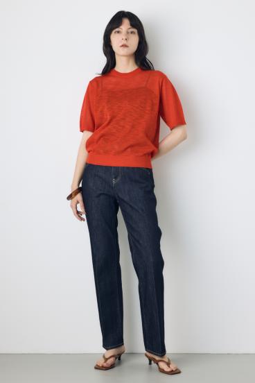 シアークルーネックニットトップス 詳細画像