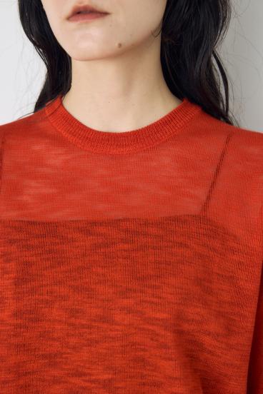 シアークルーネックニットトップス 詳細画像