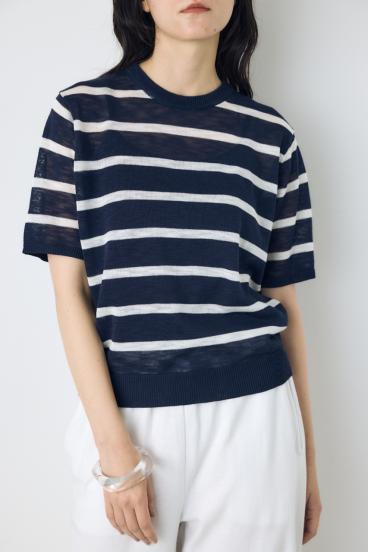 シアークルーネックニットトップス 詳細画像