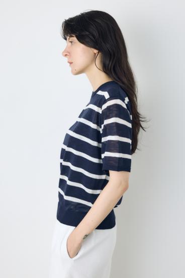 シアークルーネックニットトップス 詳細画像