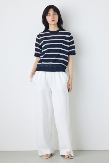 シアークルーネックニットトップス 詳細画像