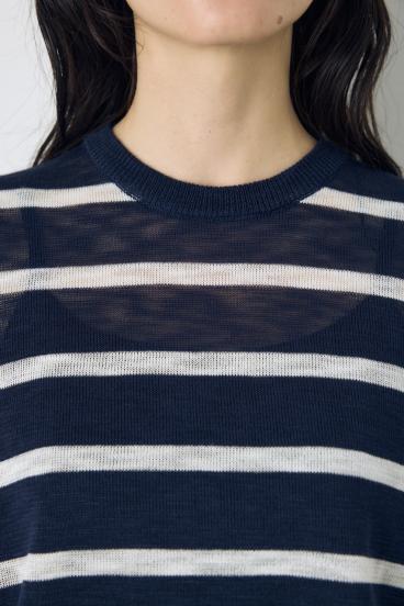 シアークルーネックニットトップス 詳細画像