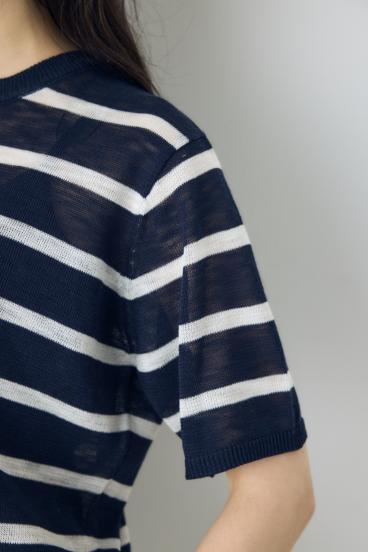 シアークルーネックニットトップス 詳細画像