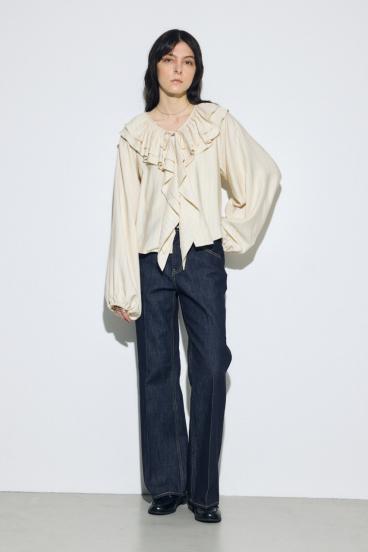 AZUL DENIM センタープレスフレアデニムロング丈 詳細画像