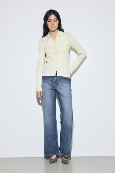 AZUL DENIM センタープレスフレアデニムショート丈 詳細画像