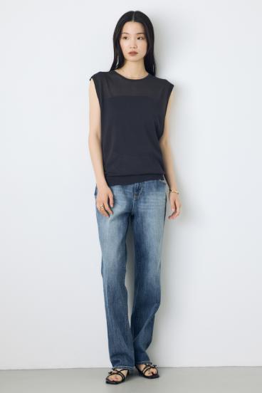 【WEB限定】AZUL DENIM センタープレスストレートデニム ショート丈 詳細画像