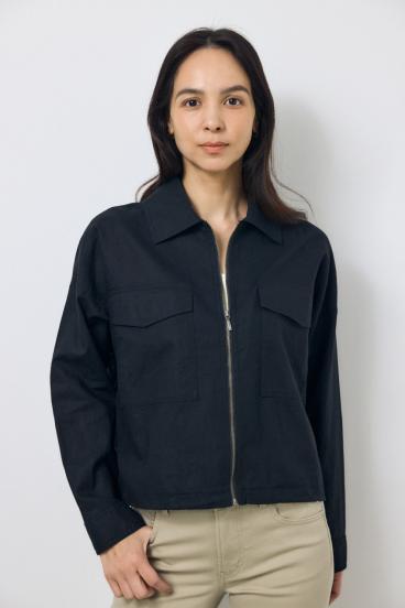 ソフトリネンステンカラーショートブルゾン