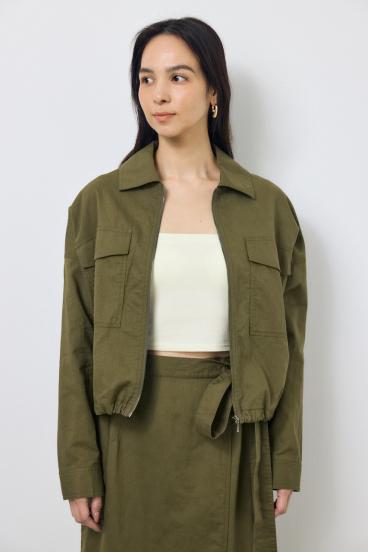 ソフトリネンステンカラーショートブルゾン