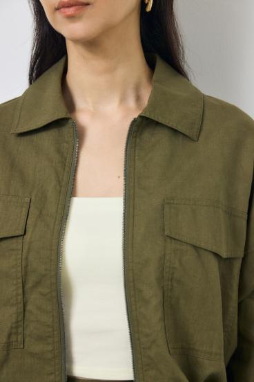 ソフトリネンステンカラーショートブルゾン 詳細画像