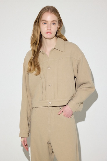 【SS先行アイテム】【着丈バリエ】コットンリネンプリーツブルゾン