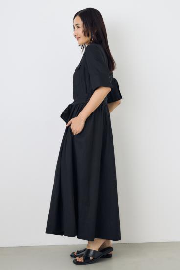 リネンベルテッドフレアボタンワンピース 詳細画像