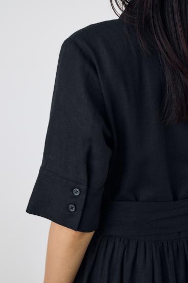 リネンベルテッドフレアボタンワンピース 詳細画像