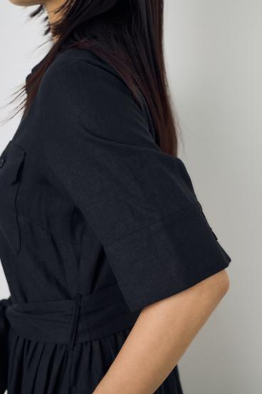 リネンベルテッドフレアボタンワンピース 詳細画像