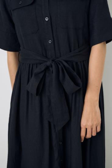 リネンベルテッドフレアボタンワンピース 詳細画像