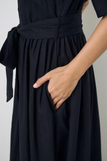 リネンベルテッドフレアボタンワンピース 詳細画像