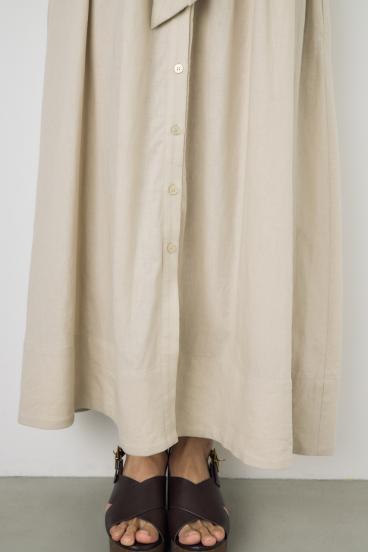 リネンベルテッドフレアボタンワンピース 詳細画像