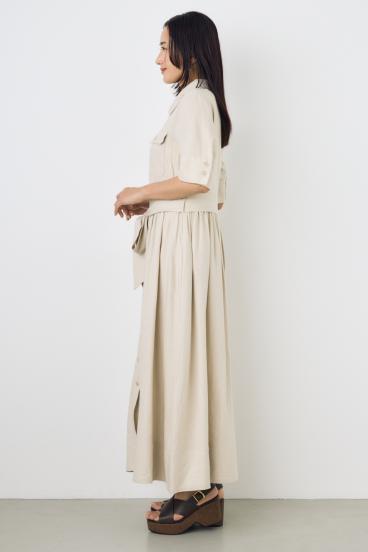 リネンベルテッドフレアボタンワンピース 詳細画像