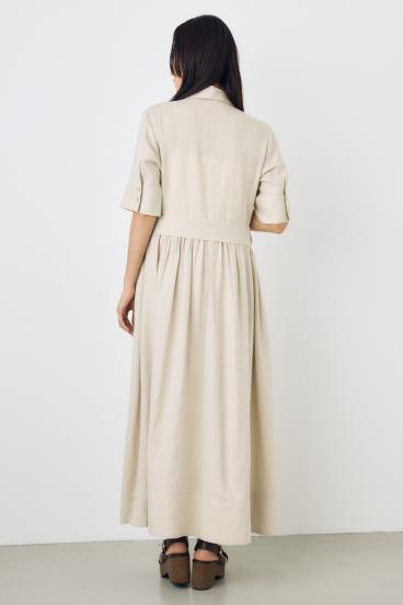 リネンベルテッドフレアボタンワンピース 詳細画像