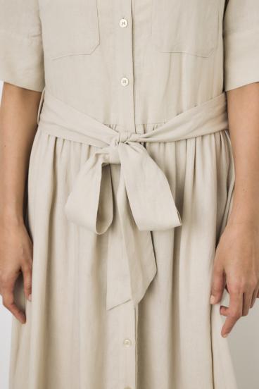 リネンベルテッドフレアボタンワンピース 詳細画像