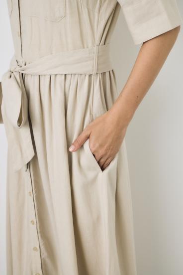 リネンベルテッドフレアボタンワンピース 詳細画像