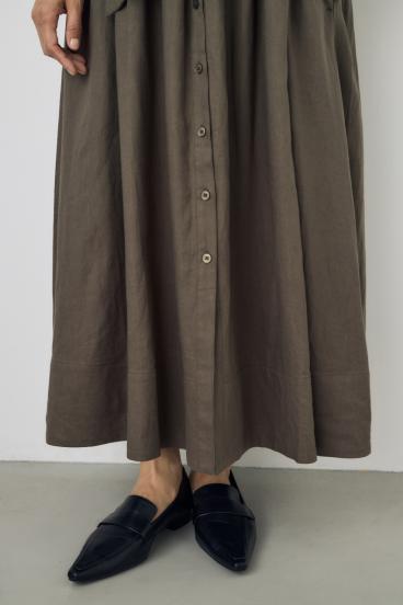 リネンベルテッドフレアボタンワンピース 詳細画像