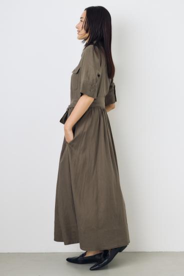 リネンベルテッドフレアボタンワンピース 詳細画像