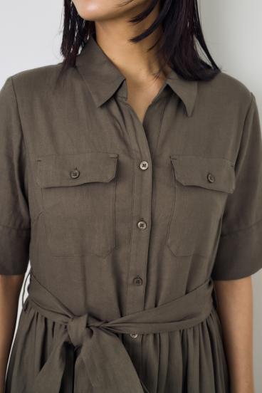 リネンベルテッドフレアボタンワンピース 詳細画像