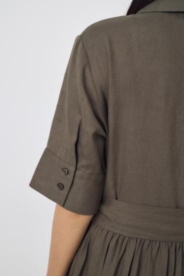 リネンベルテッドフレアボタンワンピース 詳細画像