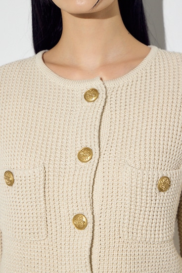 クルーネックツイードライクニットジャケット 詳細画像