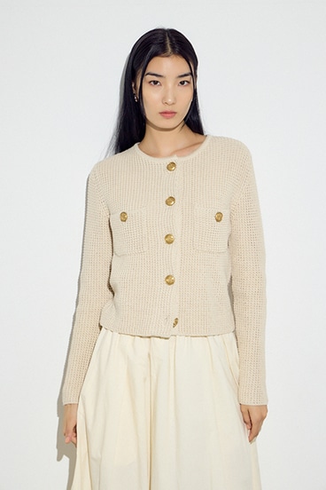 クルーネックツイードライクニットジャケット