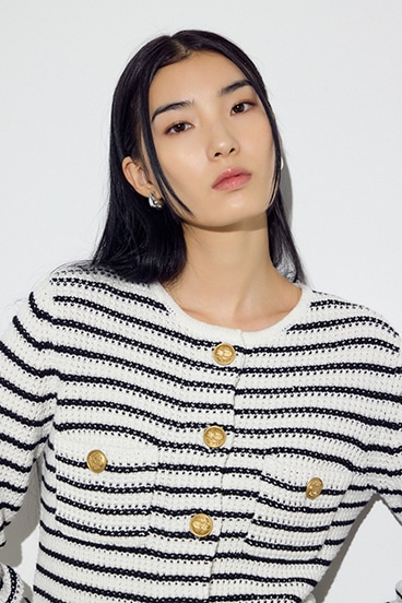 クルーネックツイードライクニットジャケット