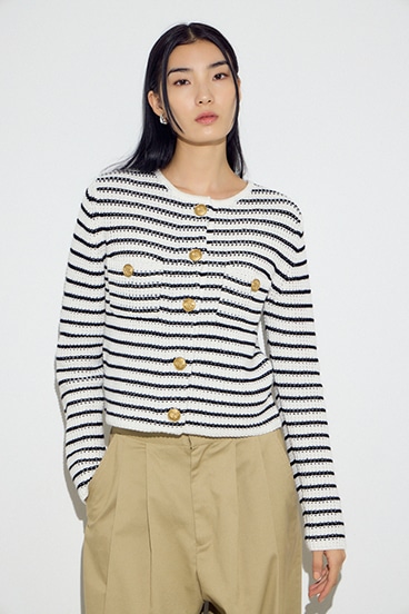 クルーネックツイードライクニットジャケット