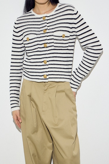 クルーネックツイードライクニットジャケット 詳細画像