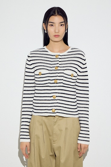 クルーネックツイードライクニットジャケット 詳細画像