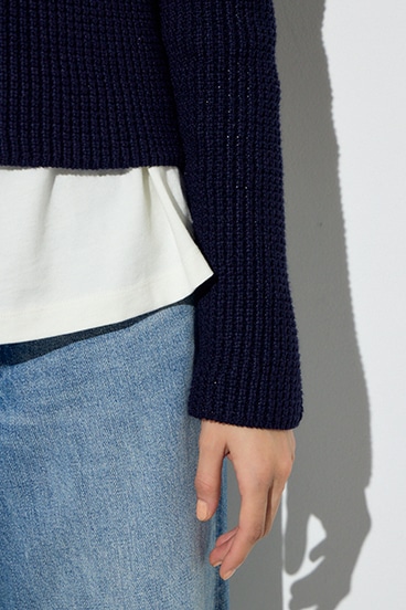 クルーネックツイードライクニットジャケット 詳細画像