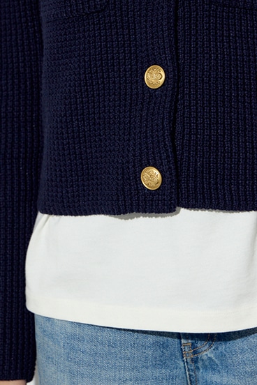 クルーネックツイードライクニットジャケット 詳細画像