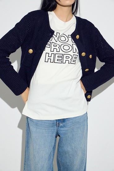 クルーネックツイードライクニットジャケット