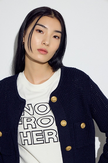 クルーネックツイードライクニットジャケット 詳細画像